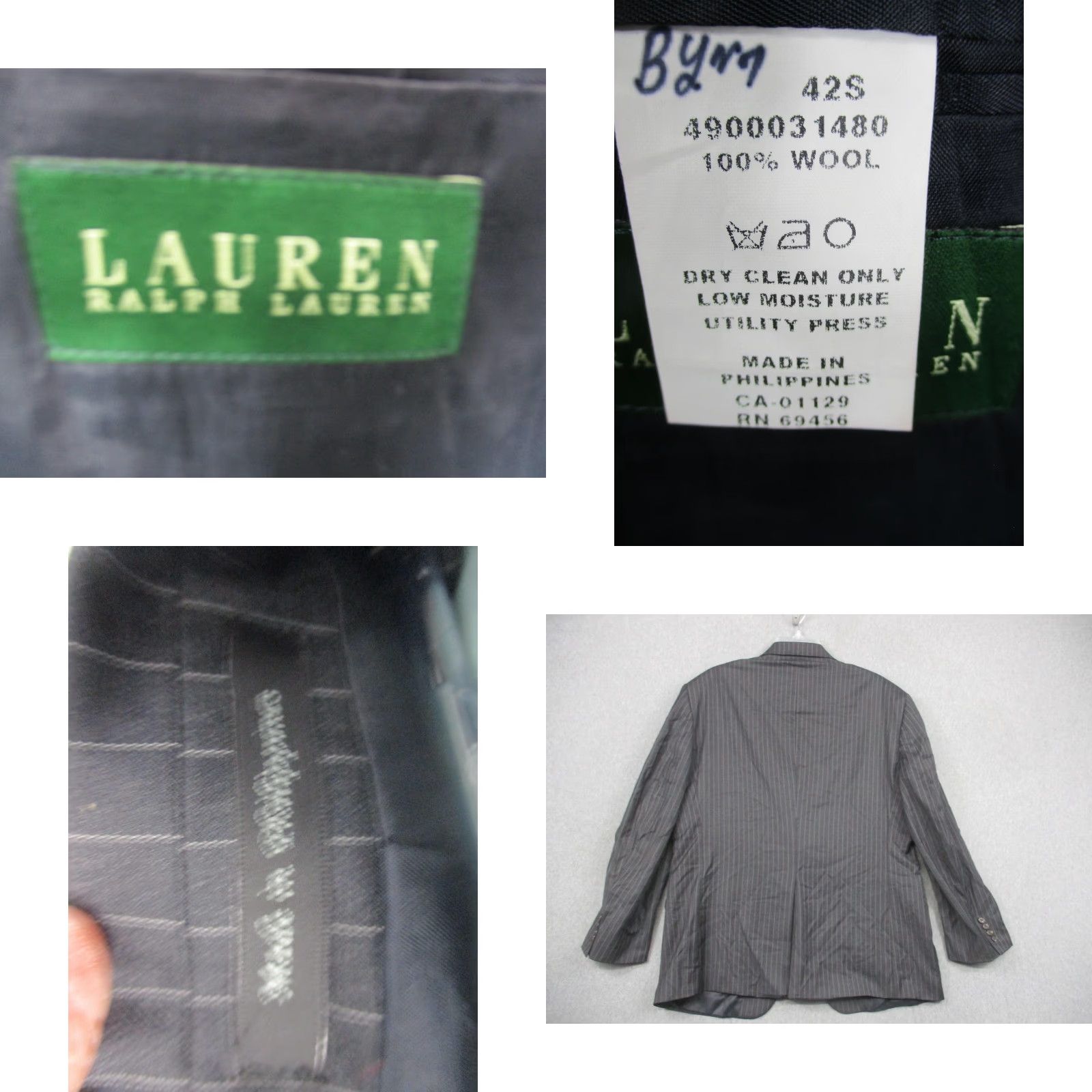 Ralph Lauren Lauren Ralph Lauren Blazer Mens 42S Gray Pinstripe Wool Suit Jacket Classic Jacket (Two-Button) Mens apparel Size 42R - 8 Thumbnail