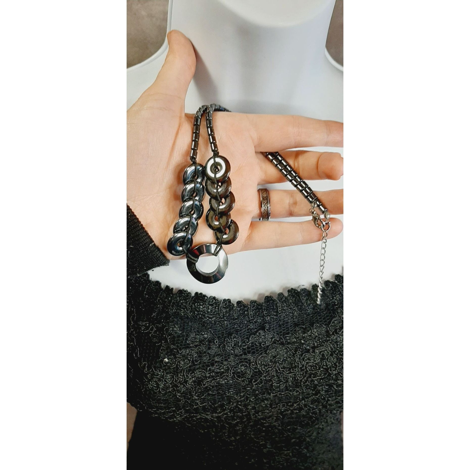 Other Hematite Necklace With Circular Pendant & Beaded Chain Size ONE SIZE - 4 Thumbnail