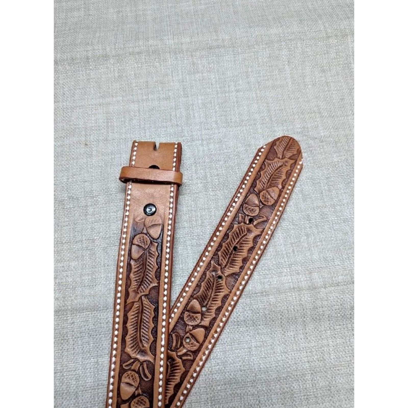 Vintage VINTAGE handcrafted EAGLE Tooled Western Belt 32 Cowhide Leather brown 1-5/8" Regular Men Size 32 - 4 Thumbnail