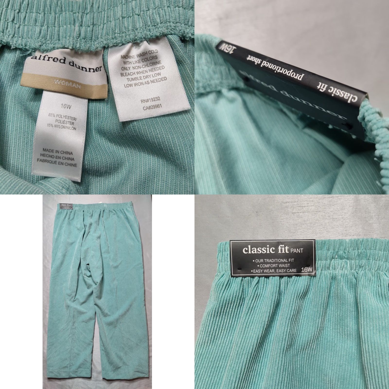 Vintage Alfred Dunner St Moritz Women Plus 16W Seafoam Corduroy Pants NEW Pull On Size 38" / US 16 / IT 52 - 8 Thumbnail