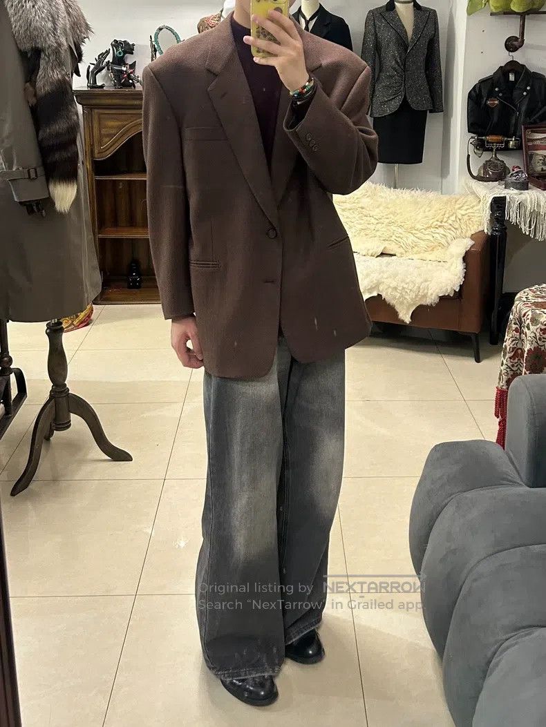 Fendi Fendi Beige Herringbone Cutaway Blazer Size 52L - 6 Thumbnail