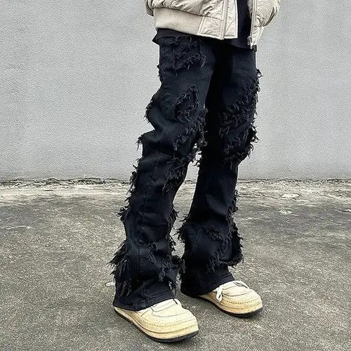 Jean Opium Distressed Black Stack Denim Jeans y2k retro style Size US 32 / EU 48 - 2 Thumbnail