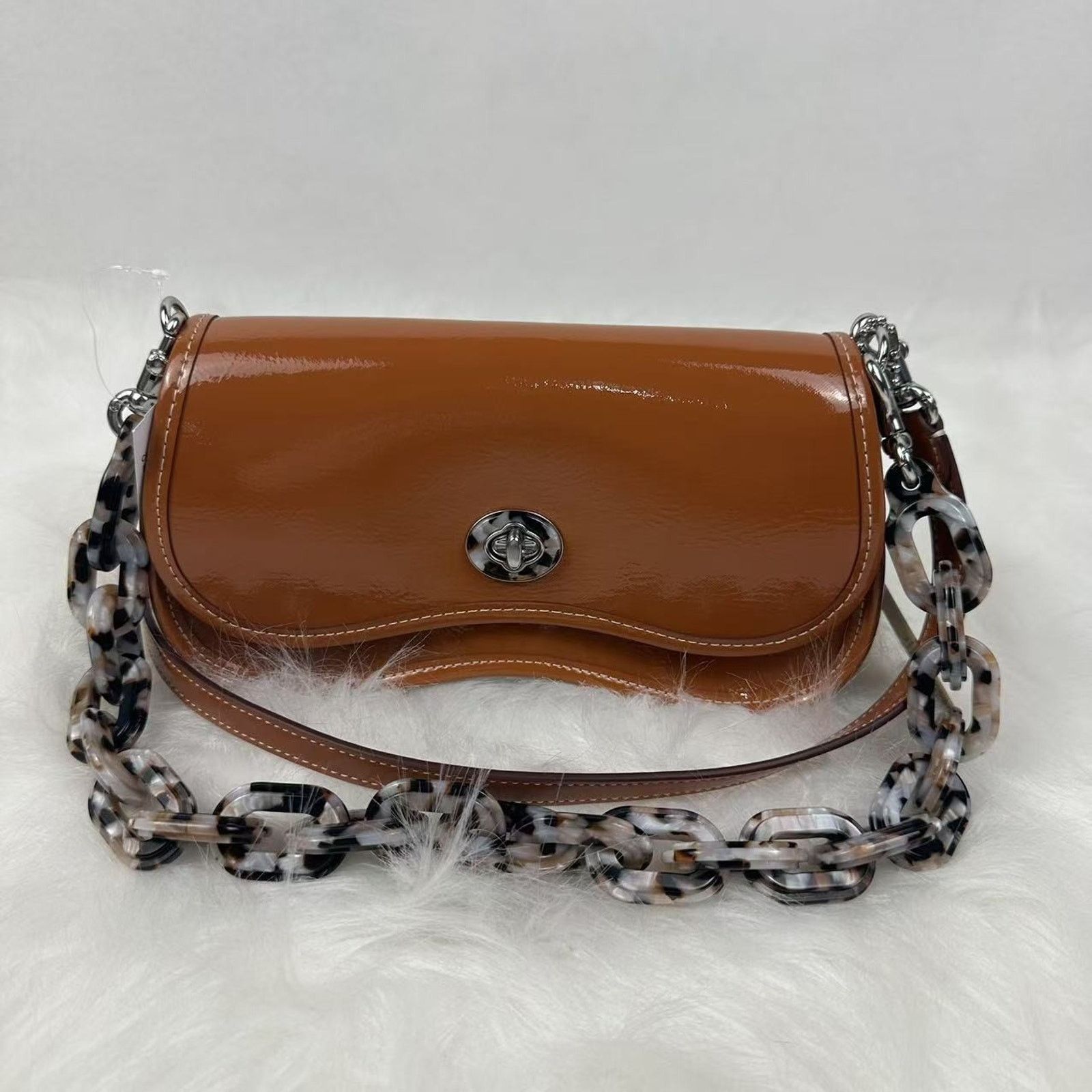Coach COACH Mini Wavy Dinky Crinkle Patent Leather Crossbody Amber Size ONE SIZE - 2 Thumbnail