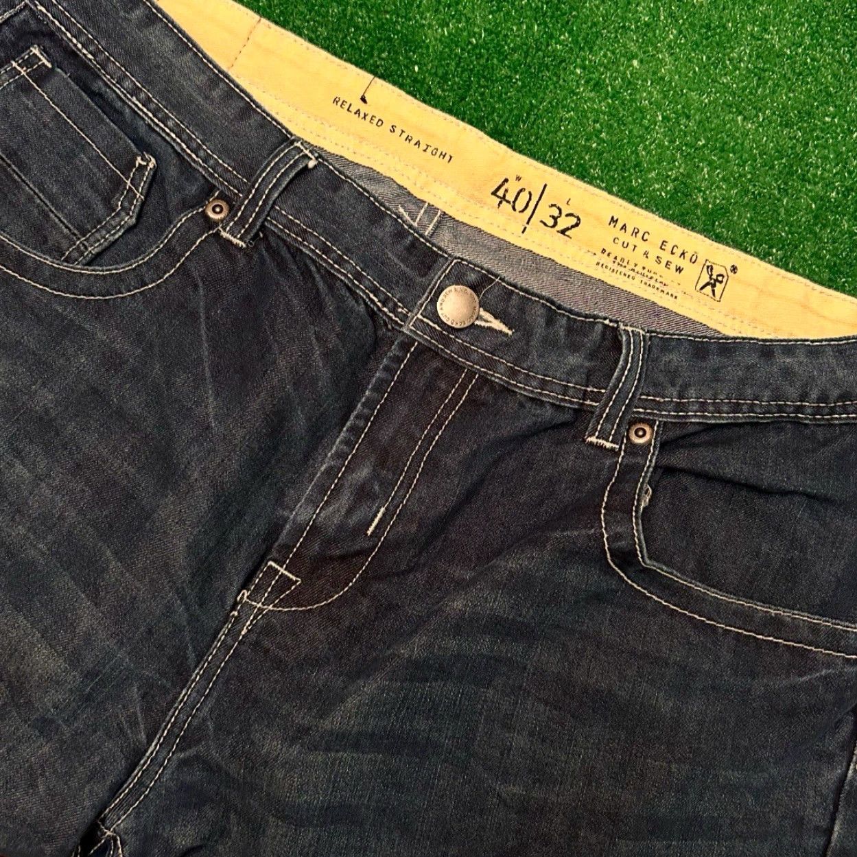 Marcs VINTAGE Marc Ecko Baggy Skater Grunge Jeans VTG Mens Size 40 Dark Wash 40x32 Jeans Mens Grunge Y2K Hip Hop Punk Skater Ecko Style Straight Size US 40 / EU 56 - 4 Thumbnail
