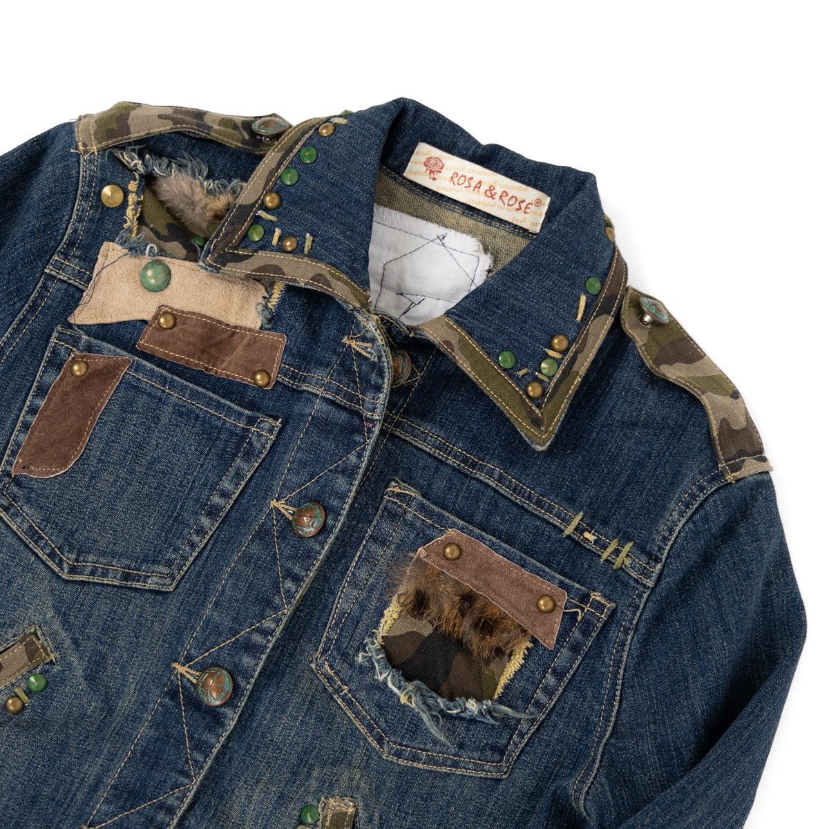 Vintage Rosa & Rose Vintage Denim Jacket Blue Embellished Patchwork Size XL / US 12-14 / IT 48-50 - 5 Thumbnail