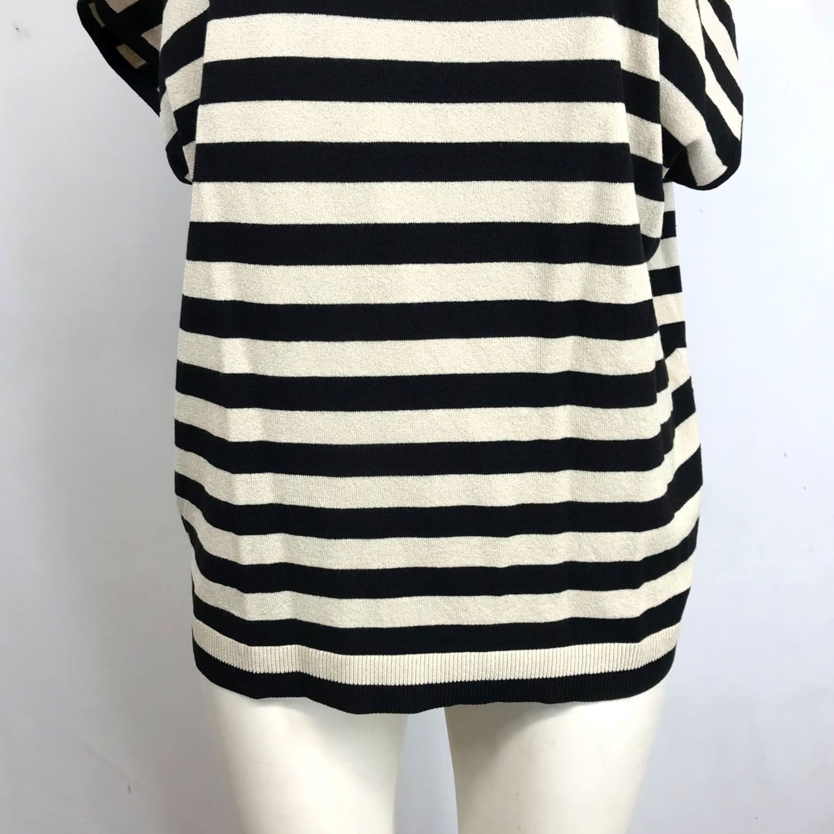Loft LOFT Women's Medium Tan/Black Stripe Short Sleeve Round Neck Blouse Top Size M / US 6-8 / IT 42-44 - 3 Thumbnail