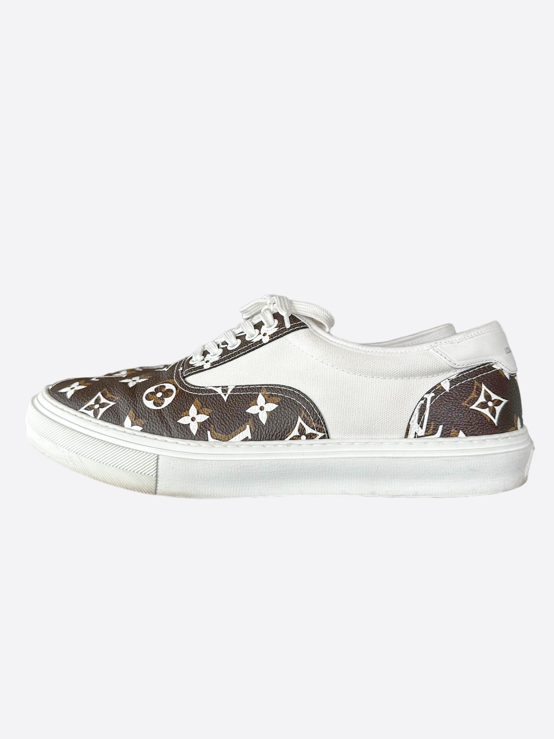 Louis Vuitton Louis Vuitton Brown & White Monogram Trocadero Sneakers Size US 11.5 / EU 44-45 - 3 Thumbnail
