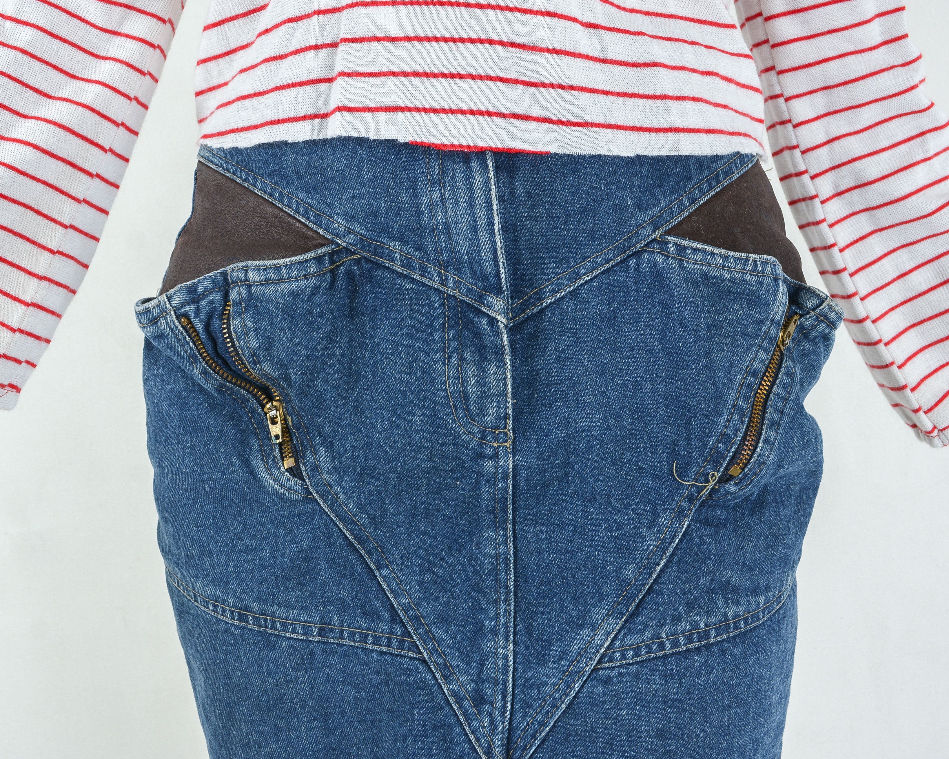Other × Vintage A&A Short Denim Skirt Mini Skirt High Waisted Pencil Jean Size 27" / US 4 / IT 40 - 4 Thumbnail