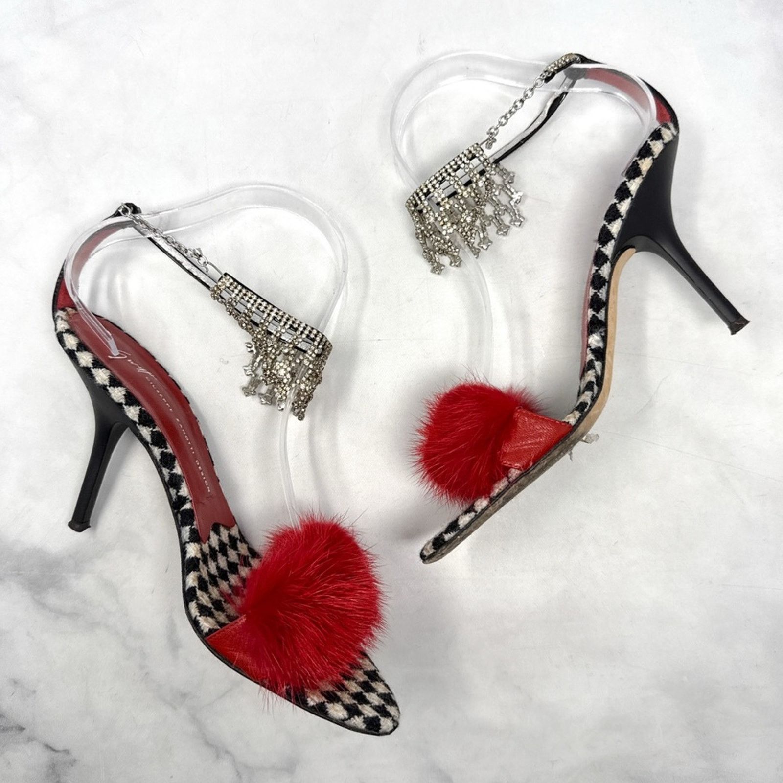Giuseppe Zanotti Giuseppe Zanotti Vicini Vintage Y2K Fur Houndstooth Heels 37 Size US 7 / IT 37 - 5 Thumbnail
