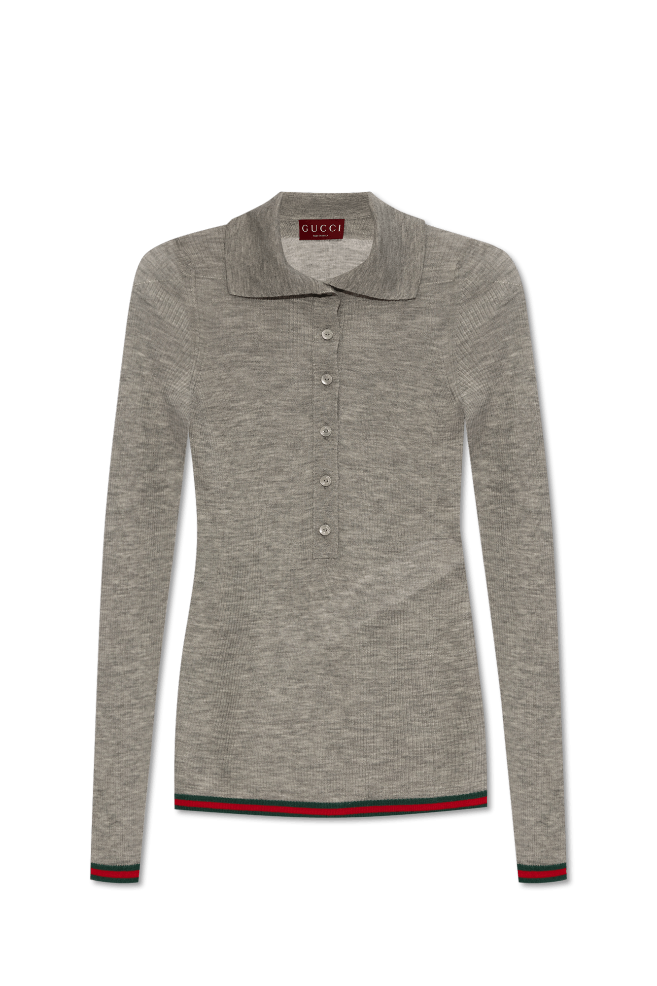 O1loc1c0726 782562 Extra Fine Rib Cashmere Polo Shirt Gray, Women's