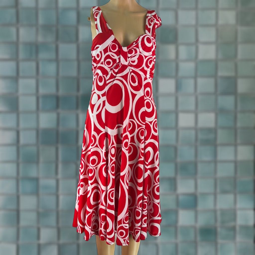 BREDA Stretch Red A-Line Dress Womens Geometric Sweetheart Neckline Sleeveless Size 0, 92% Polyester 8% Spandex, Pullover, Regular fit Size XS / US 0-2 / IT 36-38 - 1 Thumbnail