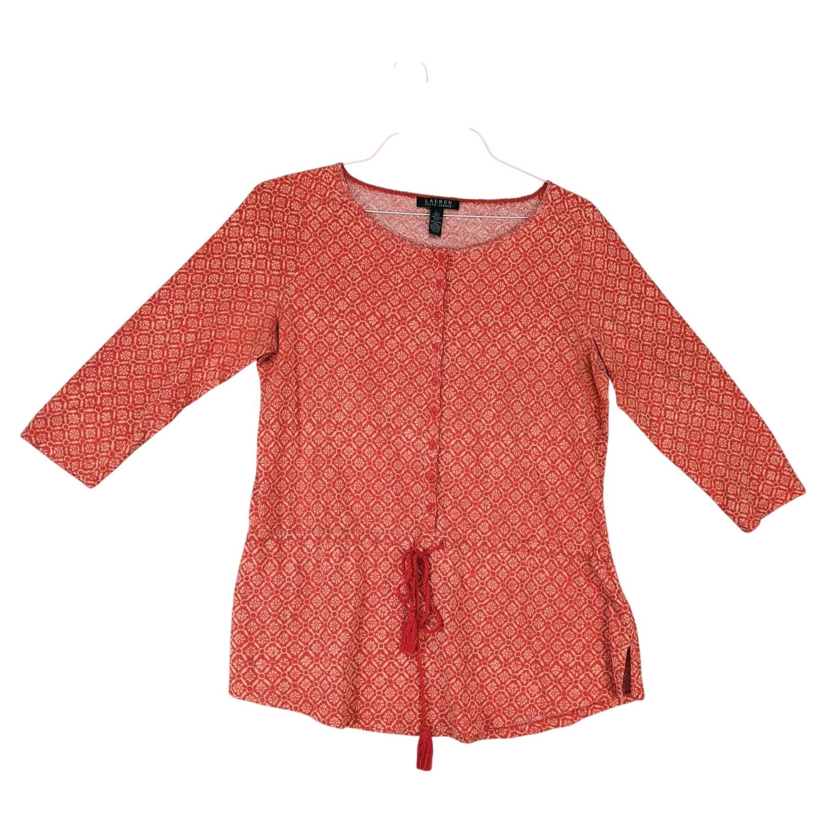 Lauren Ralph Lauren LRL Ralph Lauren Orange Boho Print Tunic Top Shirt Women's L Size L / US 10 / IT 46 - 1 Thumbnail