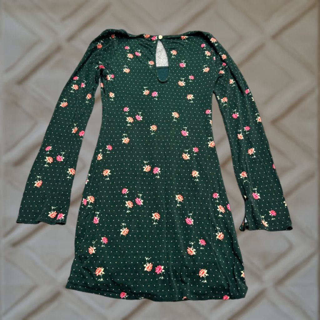 Free People Free People Floral Polka Dot Ruched Long Sleeve Mini Dress  Womens S Green | Grailed
