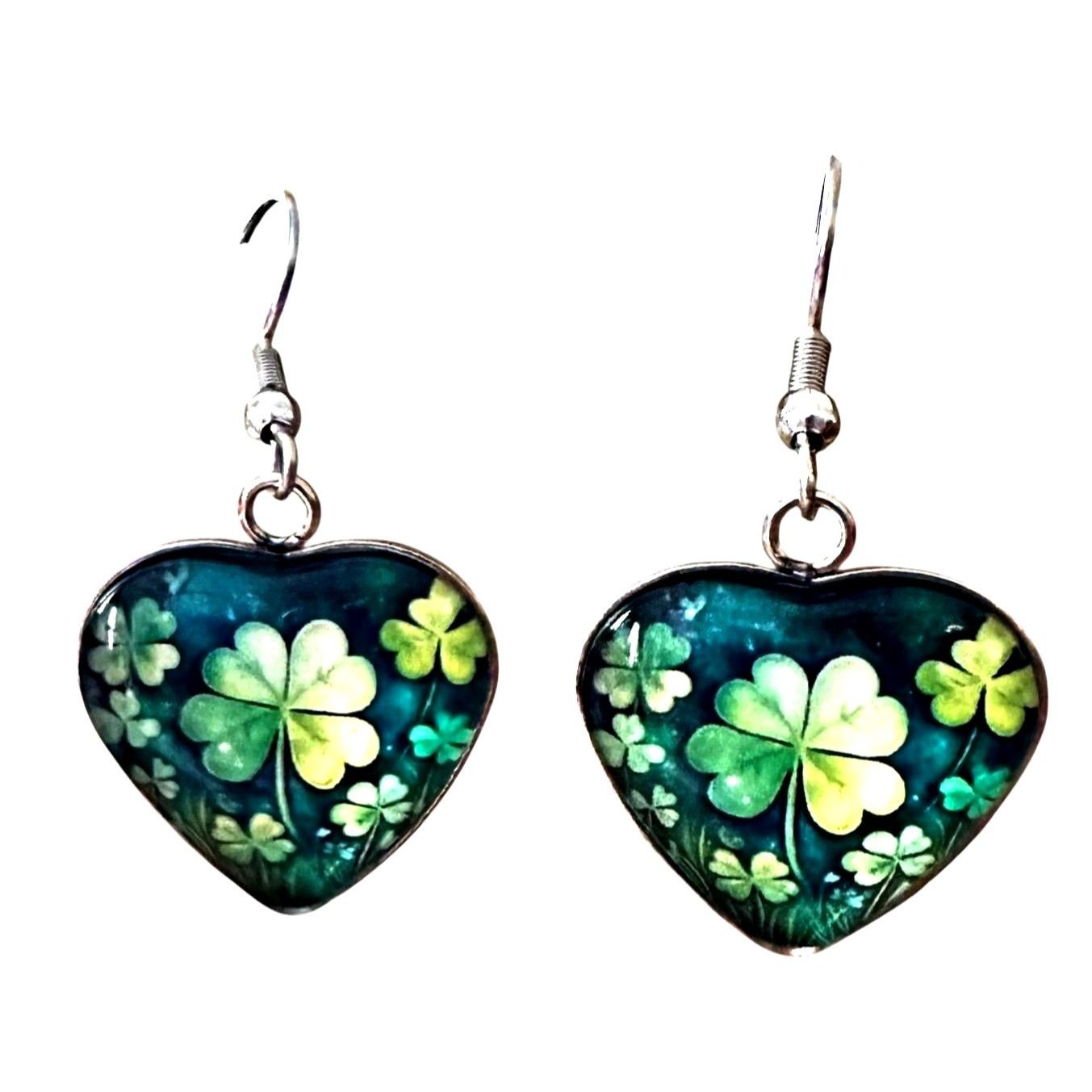Handmade Shamrock Earrings St Patricks Day Clover Heart Shaped Dangle Size ONE SIZE - 9 Thumbnail