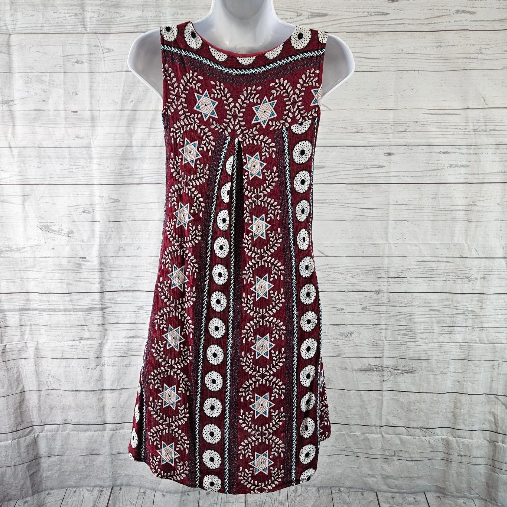 Vintage Entro Womens Mini Dress SZ Small Burgundy White Sleeveless Rayon Size S / US 4 / IT 40 - 4 Thumbnail