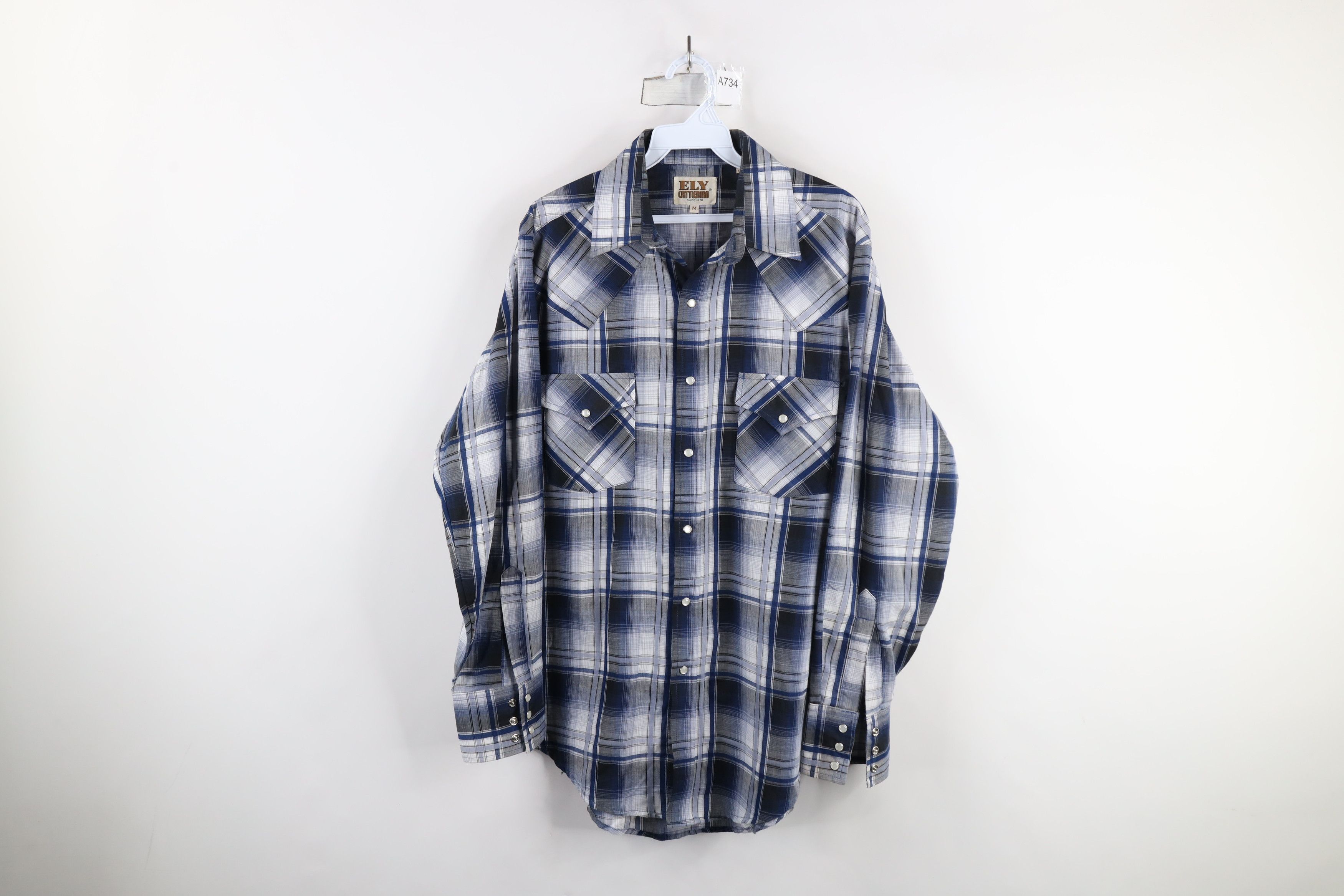 Vintage Vintage 90s Rockabilly Cowboy Snap Button Shirt Blue Plaid Size US M / EU 48-50 / 2 - 1 Thumbnail