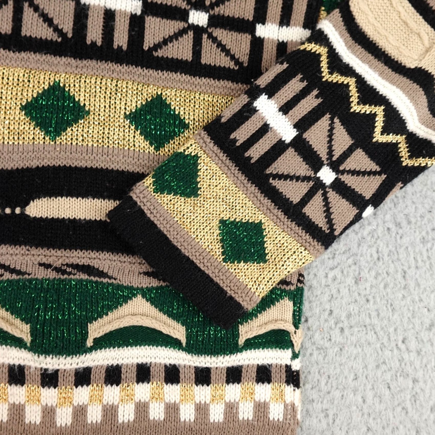 Vintage VINTAGE Cristina Sweater Womens XL Gold Black Geometric 90s Textured Glittery Pullover Mock Neck Long Sleeve Knit Casual Womens Size XL / US 12-14 / IT 48-50 - 7 Thumbnail