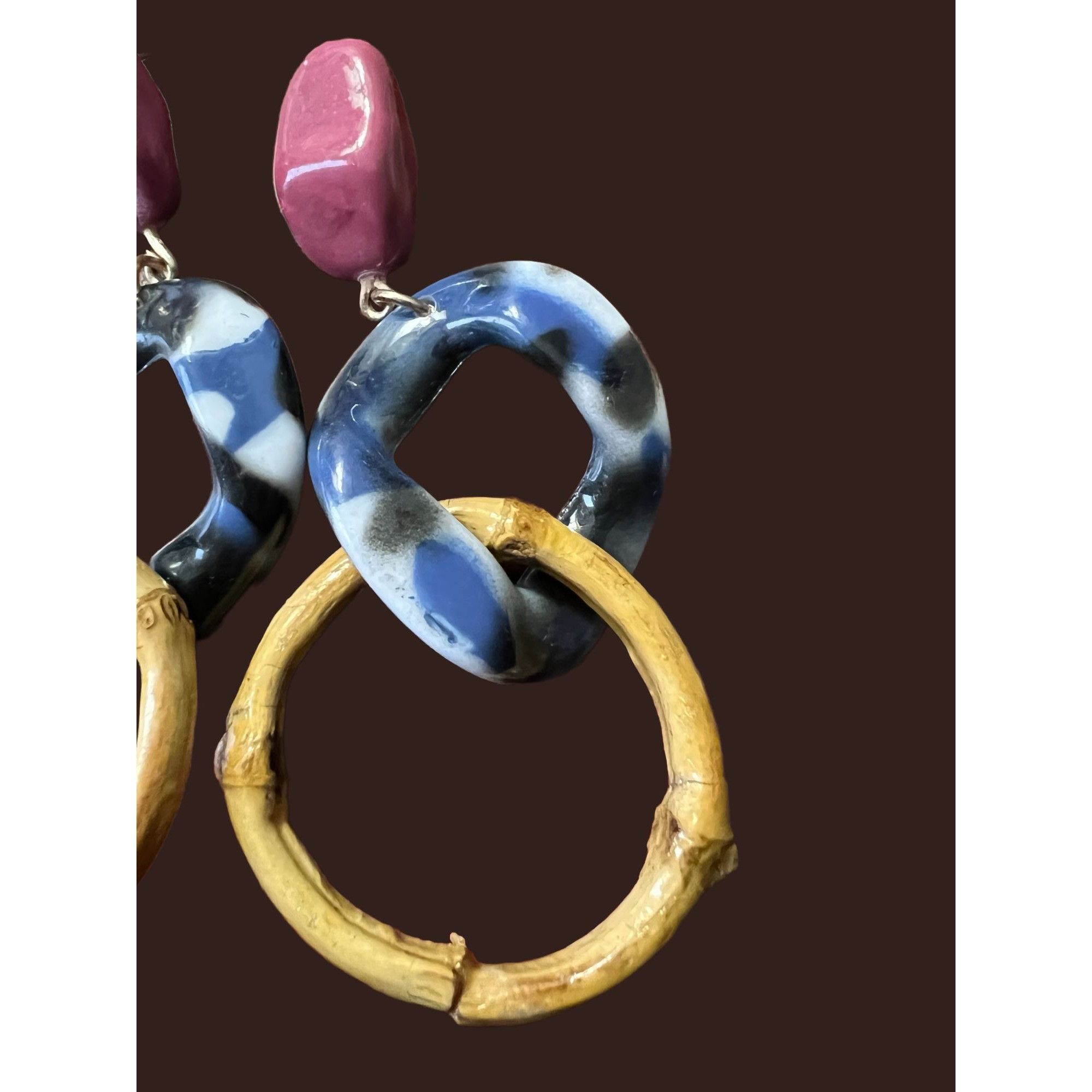 Other Long dangle earrings faux bamboo resin blue white purple 3.5 Size ONE SIZE - 2 Thumbnail