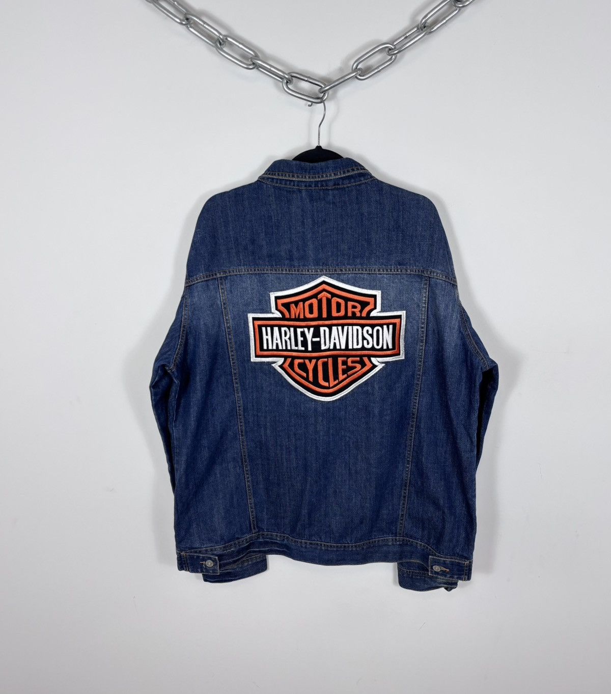Harley Davidson Vintage Harley Davidson Big Embroidered Logo Denim Jacket Size US XXL / EU 58 / 5 - 1 Thumbnail