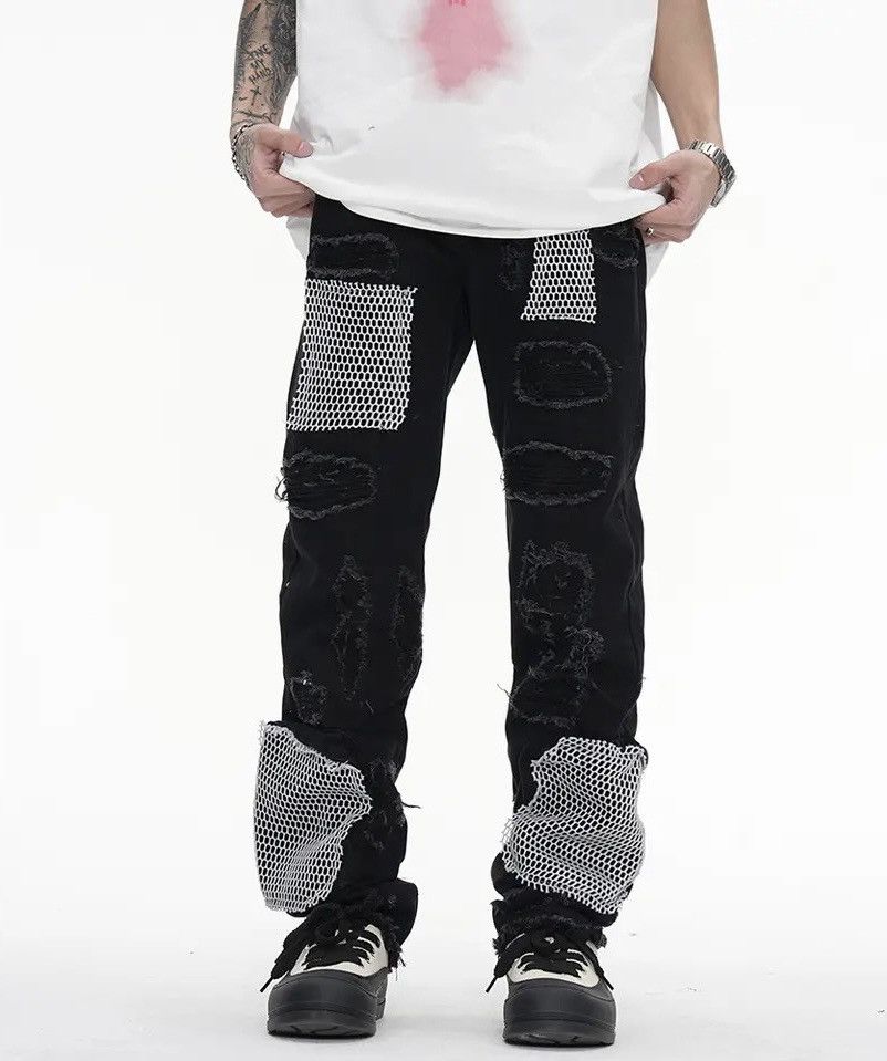 image of Vintage Ripped Straight Frayed Loose Harajuku Style With Scuffs in Black, Men's (Size 32)