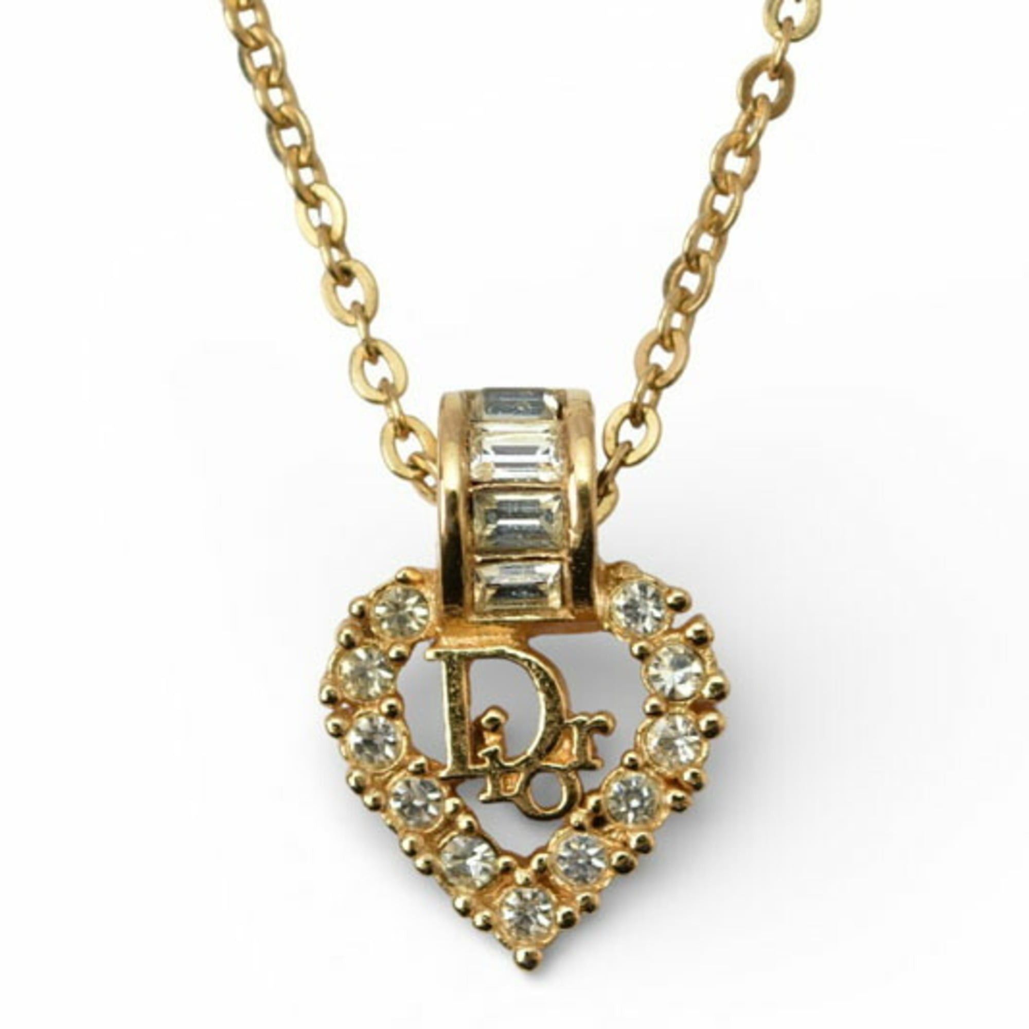 Dior Christian Dior necklace choker with heart motif and rhinestones in gold Size ONE SIZE - 1 Thumbnail