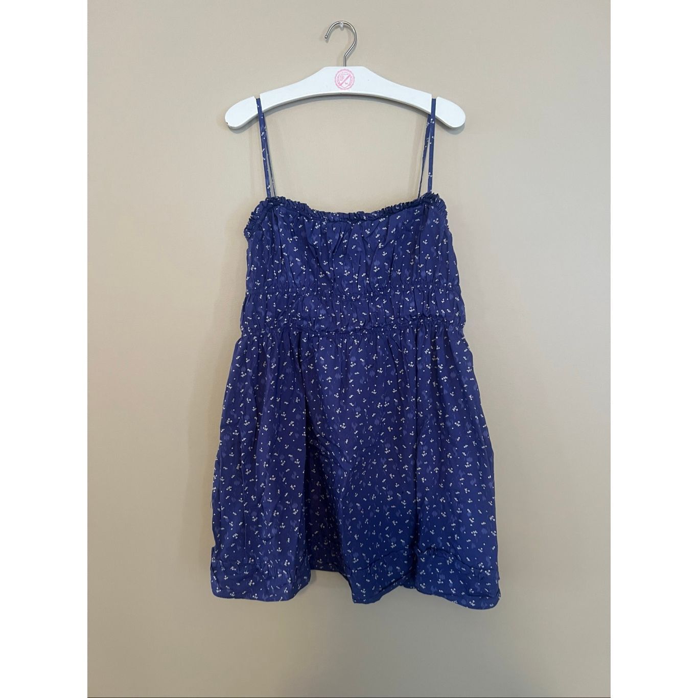 Free People Free People Blue With White Floral Print Dress With Pockets Size L / US 10 / IT 46 - 1 Thumbnail