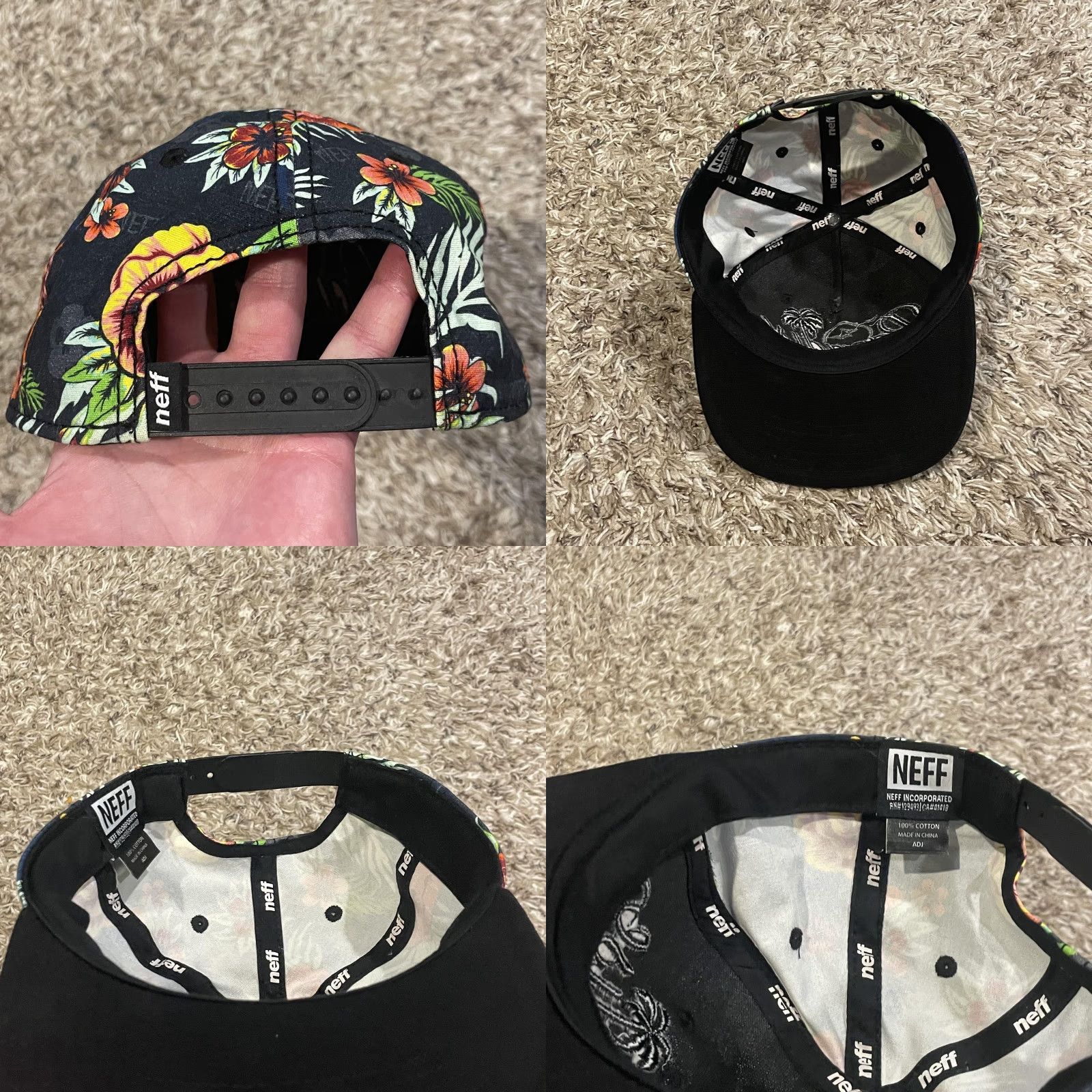 Paradise Neff Paradise Hat Flat Bill Snapback Black Floral Hawaiian Tropical Skate Men One Size Adjustable Cotton Floral Pattern Beach 90s? Size ONE SIZE - 8 Thumbnail
