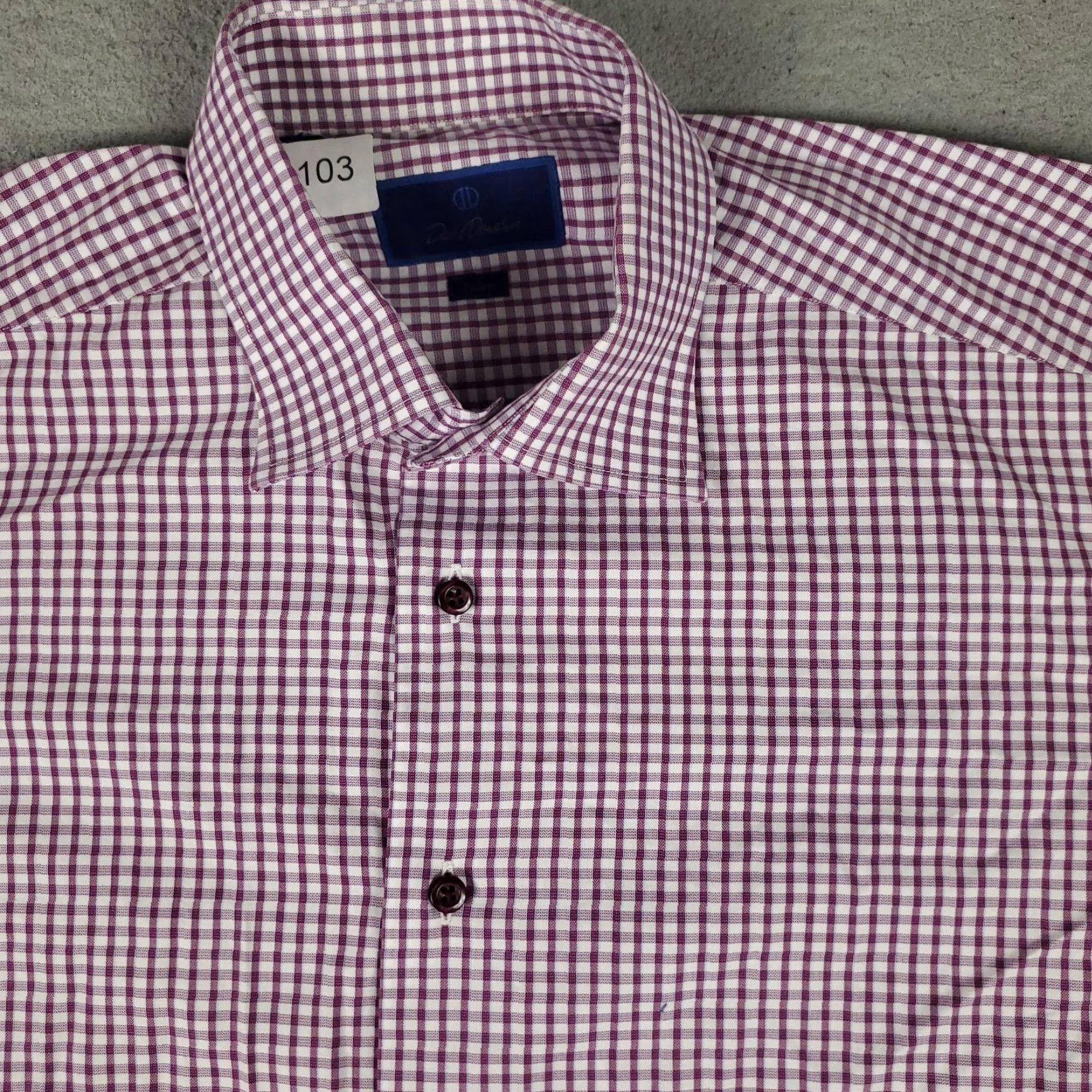 David Donahue David Donahue Dress Shirt Mens 17 Slim Fit Long Sleeve Purple Check Business Classic Size 46R - 2 Thumbnail