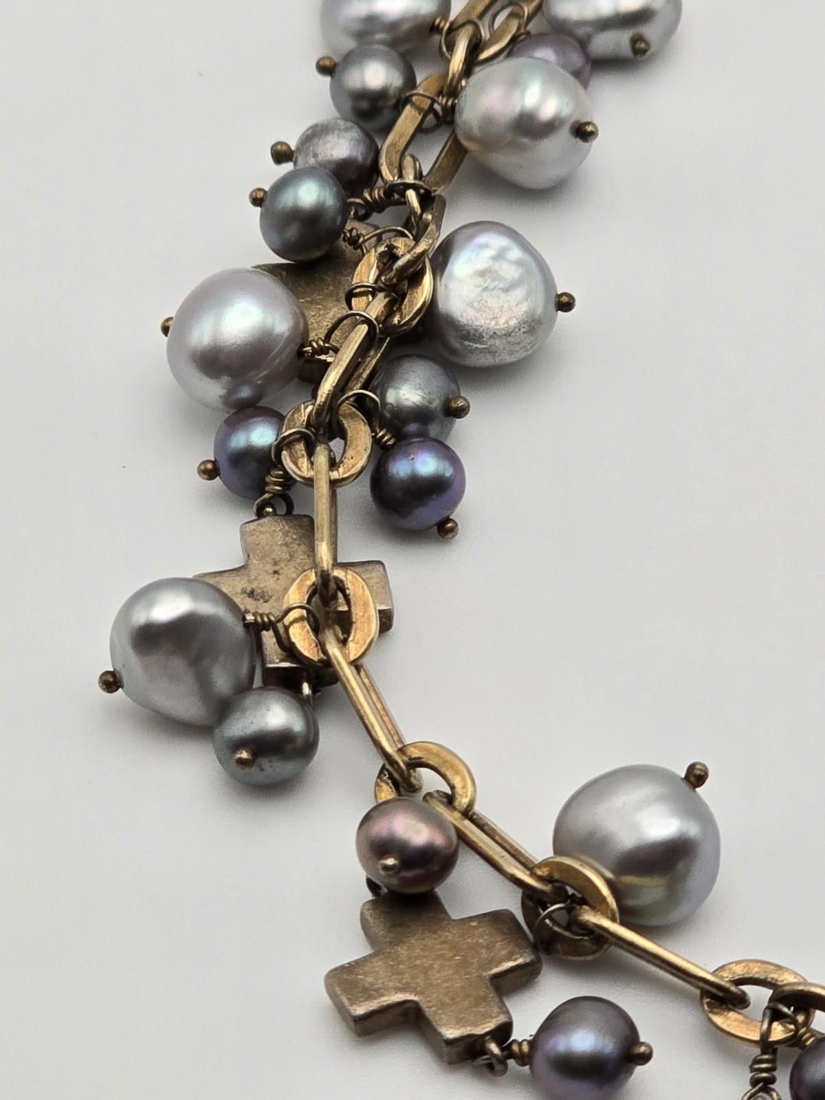 The Unbranded Brand 14k Gold Sterling Baroque Pearl Cross Necklace 20" Paperclip Size ONE SIZE - 9 Thumbnail