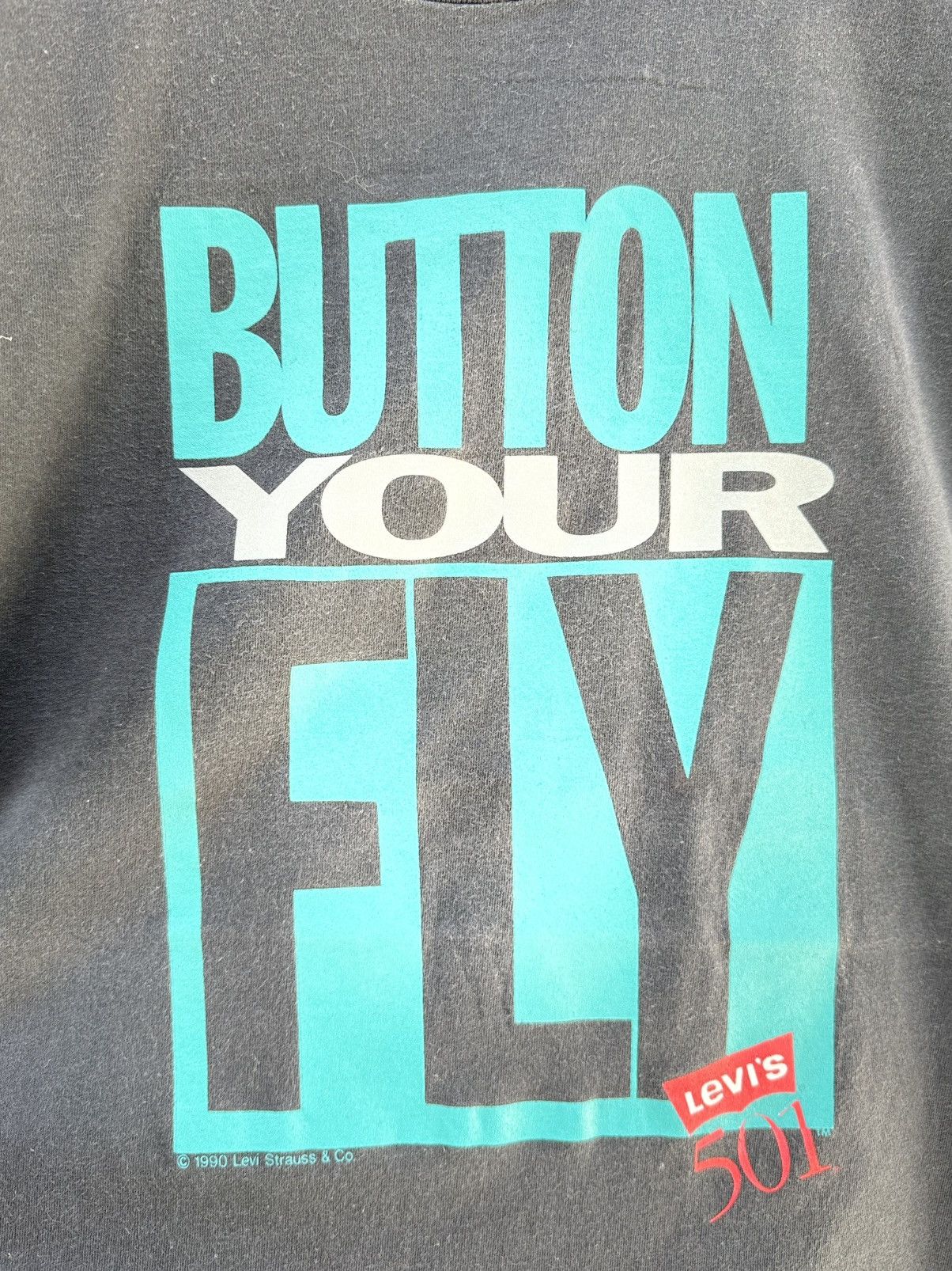 Levi's Vintage Clothing Thrashed Vintage 90s Levis Button Your Fly Faded Tee Size US L / EU 52-54 / 3 - 2 Thumbnail