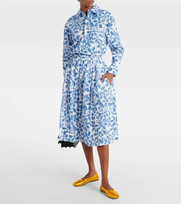 Marni o1w1db11125 High-Rise Cotton Midi Skirt in Blue Size 27" / US 4 / IT 40 - 2 Thumbnail