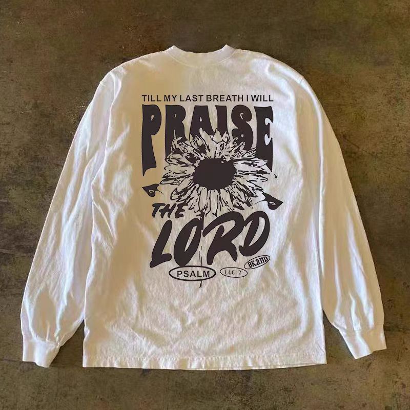 Japanese Brand White street retro sunflower print long sleeve tee Size US L / EU 52-54 / 3 - 1 Thumbnail