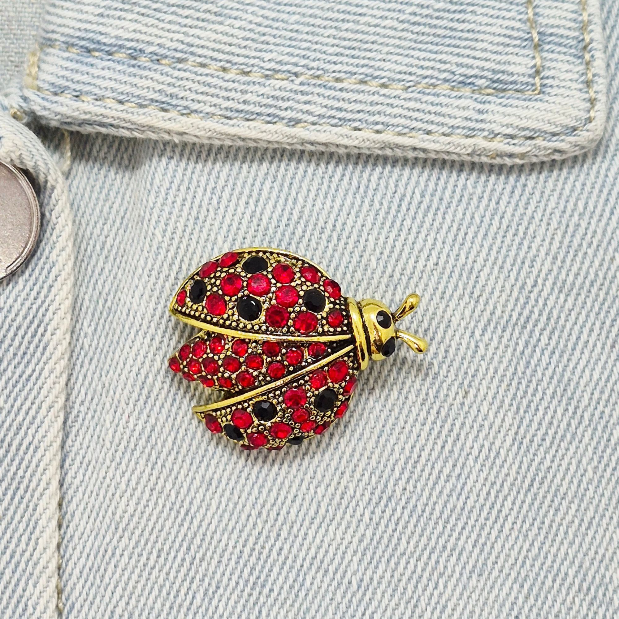 Other Vintage Red Ladybug Brooch Pin Gold Rhinestone Beetle Crysta Size ONE SIZE - 2 Thumbnail