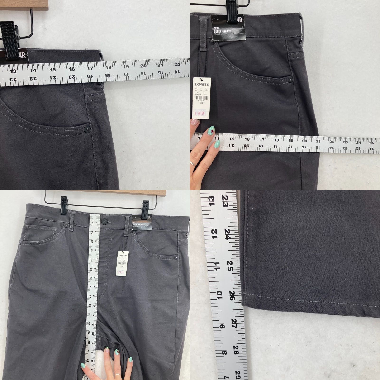 Express Express Pants Women's 14 Slim Straight Gray High Rise 5-Pocket NWT Stretch Size 36" / US 14 / IT 50 - 8 Thumbnail
