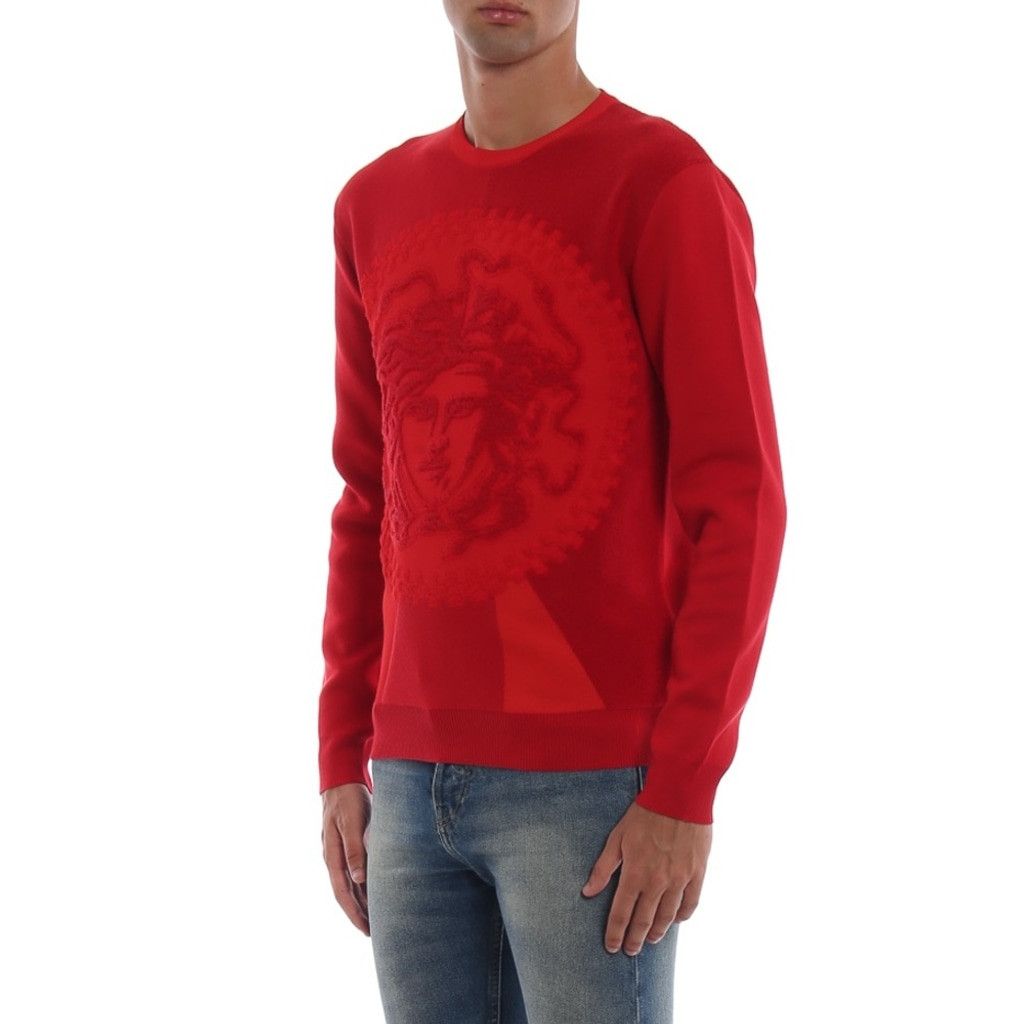 Versace VERSACE Medusa Stretch Terry Crewneck Hot Red Size IT 52/ L Size US L / EU 52-54 / 3 - 4 Thumbnail