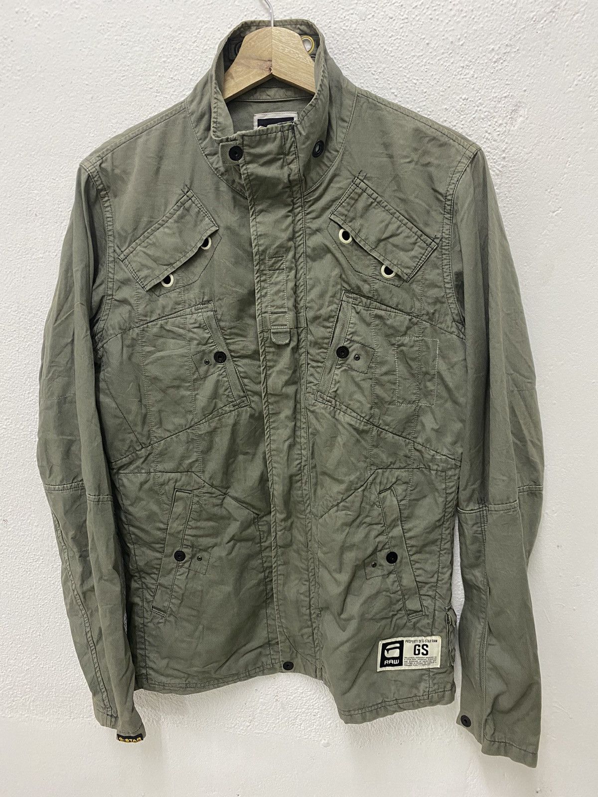 image of G Star Raw x Military (J23) Vintage G-Star Raw Military Jacket Design in Olive Green (Size Medium)