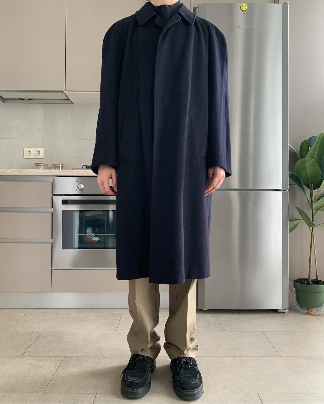 image of Cashmere Wool x Vintage Сlassic Woolen Vintage Coat in Navy Blue, Men's (Size Large)