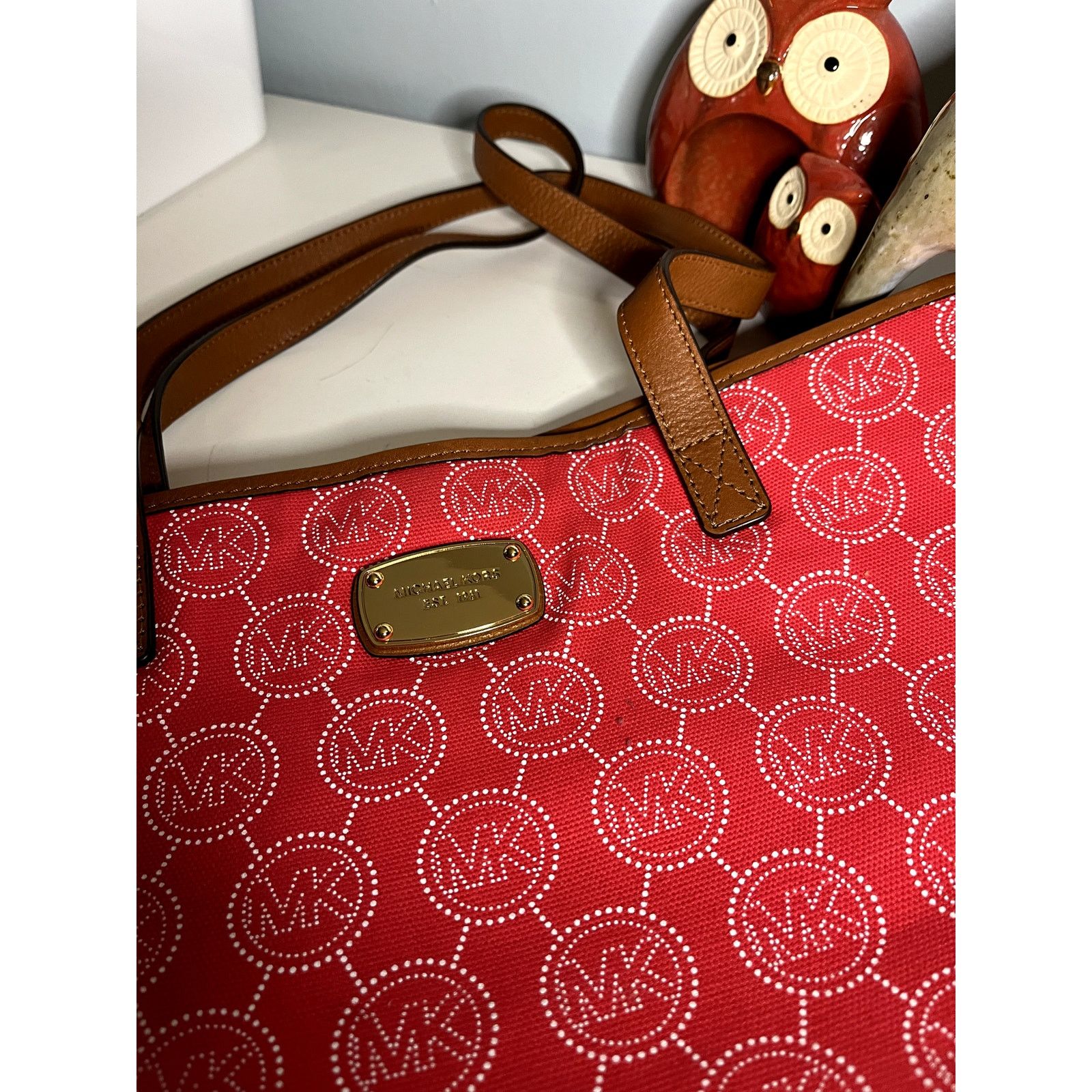 Michael Kors Michael Kors Red Monogrammed Canvas Tote Bag Size ONE SIZE - 2 Thumbnail