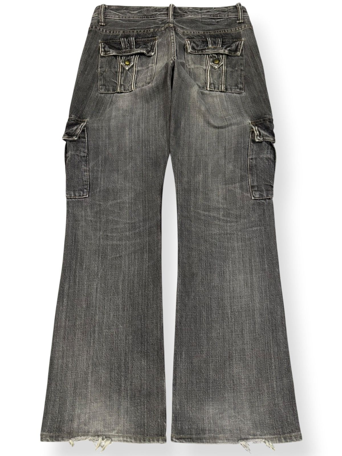Le Grande Bleu (L.G.B.) Japanese Brand Black Faded Bootcut Distressed Cargo Jeans Size US 31 - 2 Thumbnail