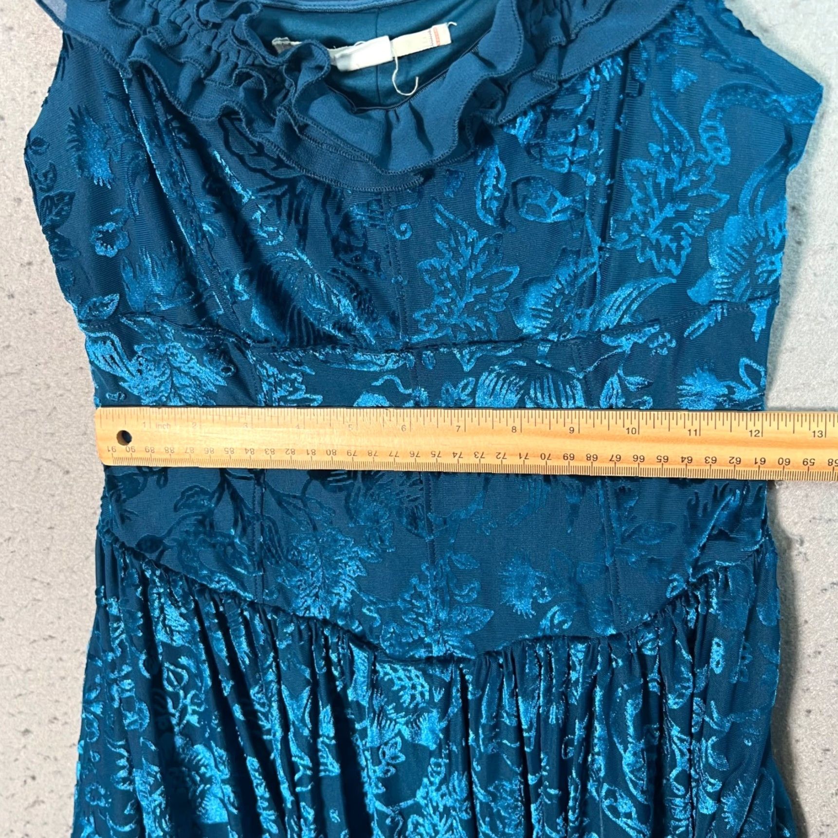 Vintage Kimchi Blue Womens Small Teal Floral Textured Sleeveless Dress W/ Ruffle Details Dress Size S / US 4 / IT 40 - 7 Thumbnail