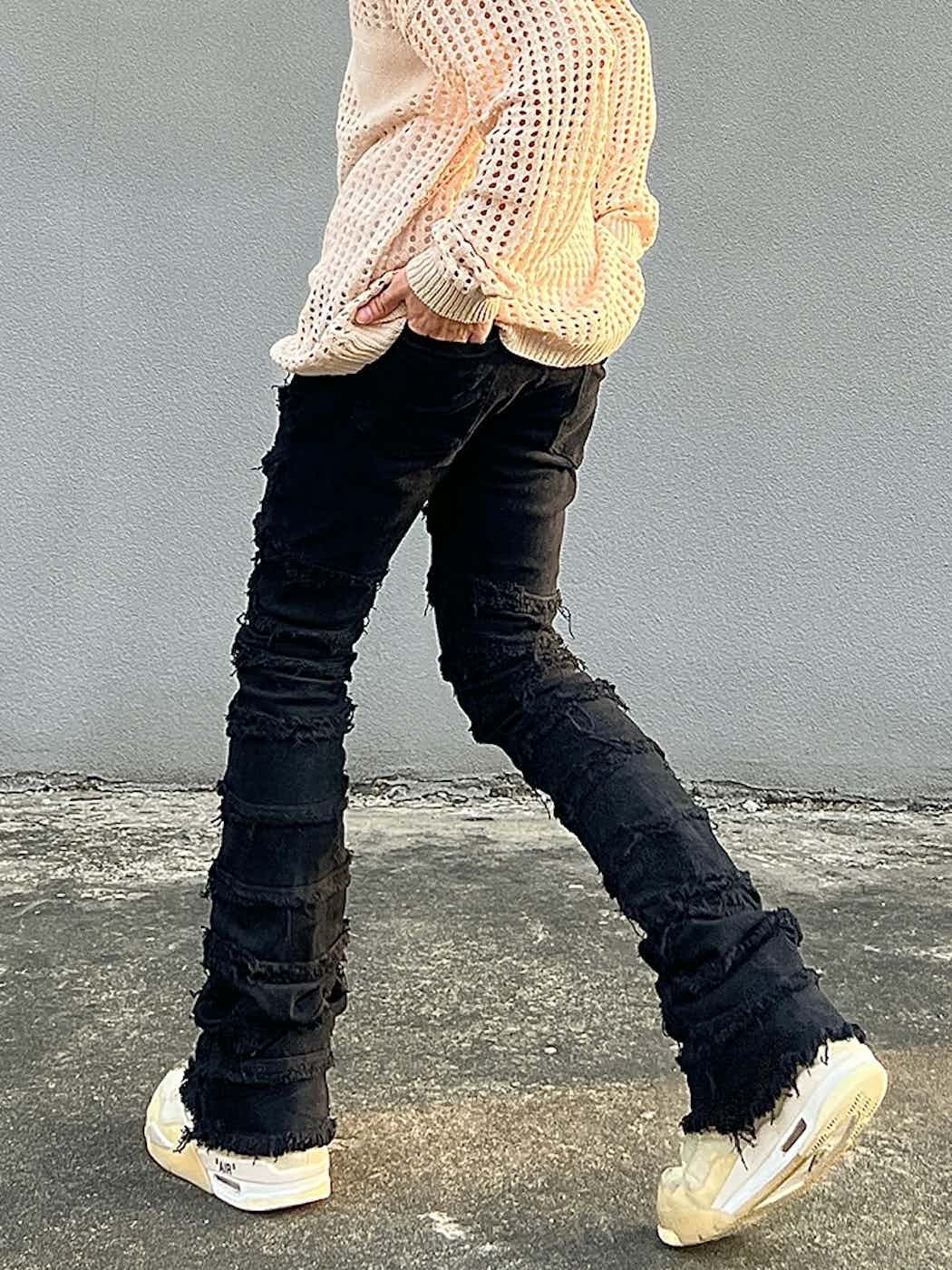 damaged patchwork grunge flared ripped jeans