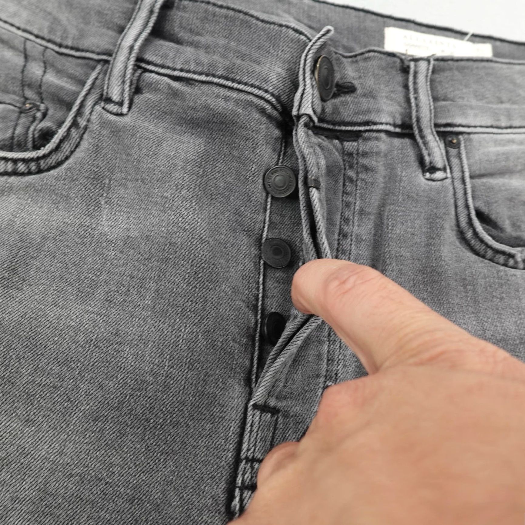 Allsaints AllSaints Cigarette Jeans Mens 32 Slim Fit Distressed Button Fly Denim Faded Gray Size US 32 / EU 48 - 4 Thumbnail