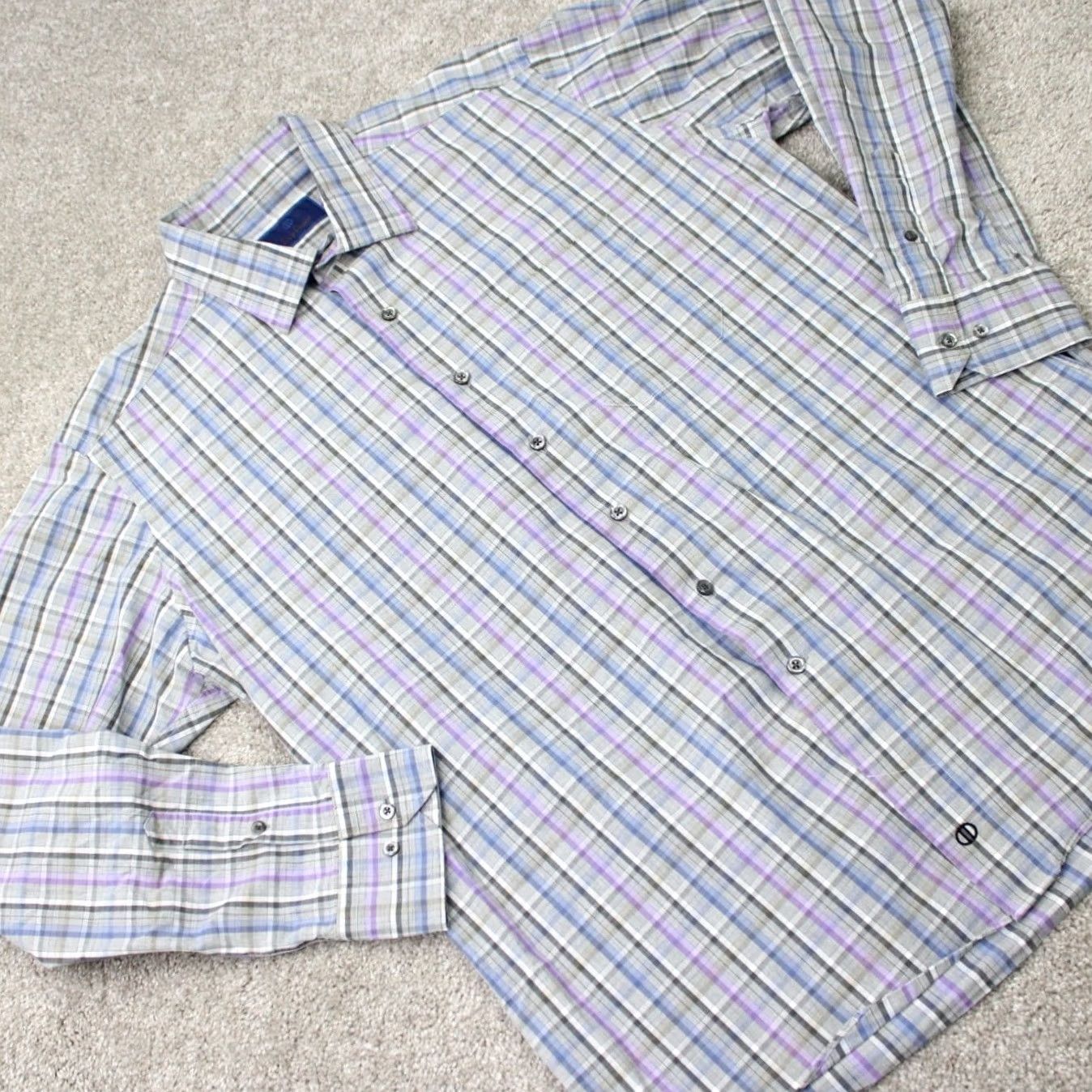 David Donahue David Donahue Shirt Mens XL Gray/Blue/Purple 100% Cotton Long Sleeve Button Up Size US XL / EU 56 / 4 - 7 Thumbnail
