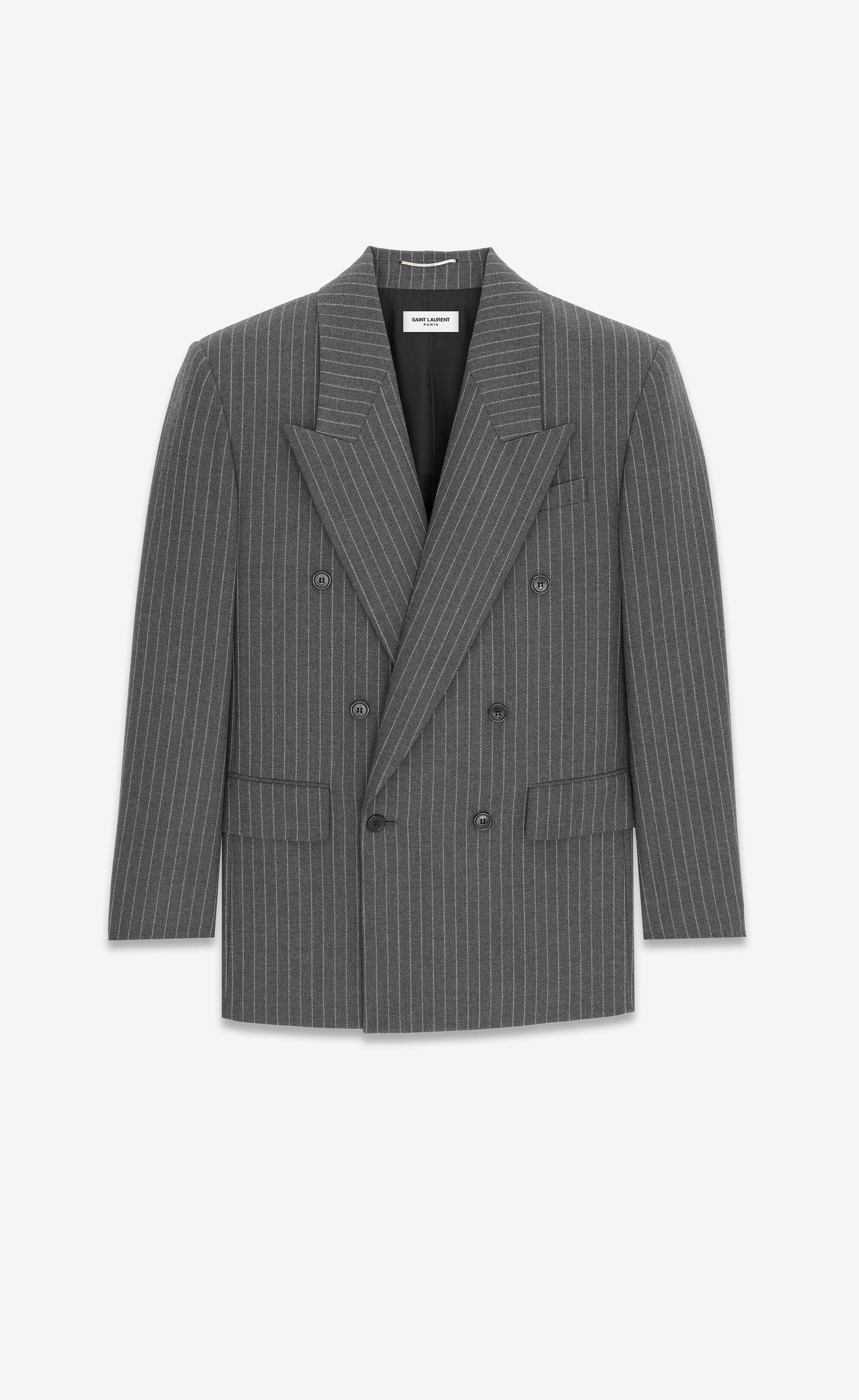 Saint Laurent Paris $5K VALUE oversized jacket in striped wool flannel Size US L / EU 52-54 / 3 - 1 Thumbnail