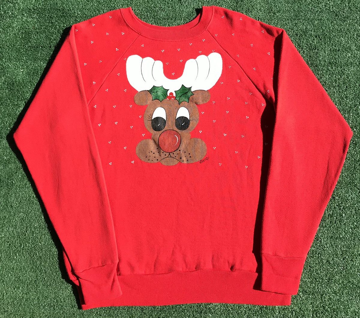 Vintage VTG 80’s Pannill Painted Rudolph Holiday Sweatshirt Large Size L / US 10 / IT 46 - 1 Thumbnail