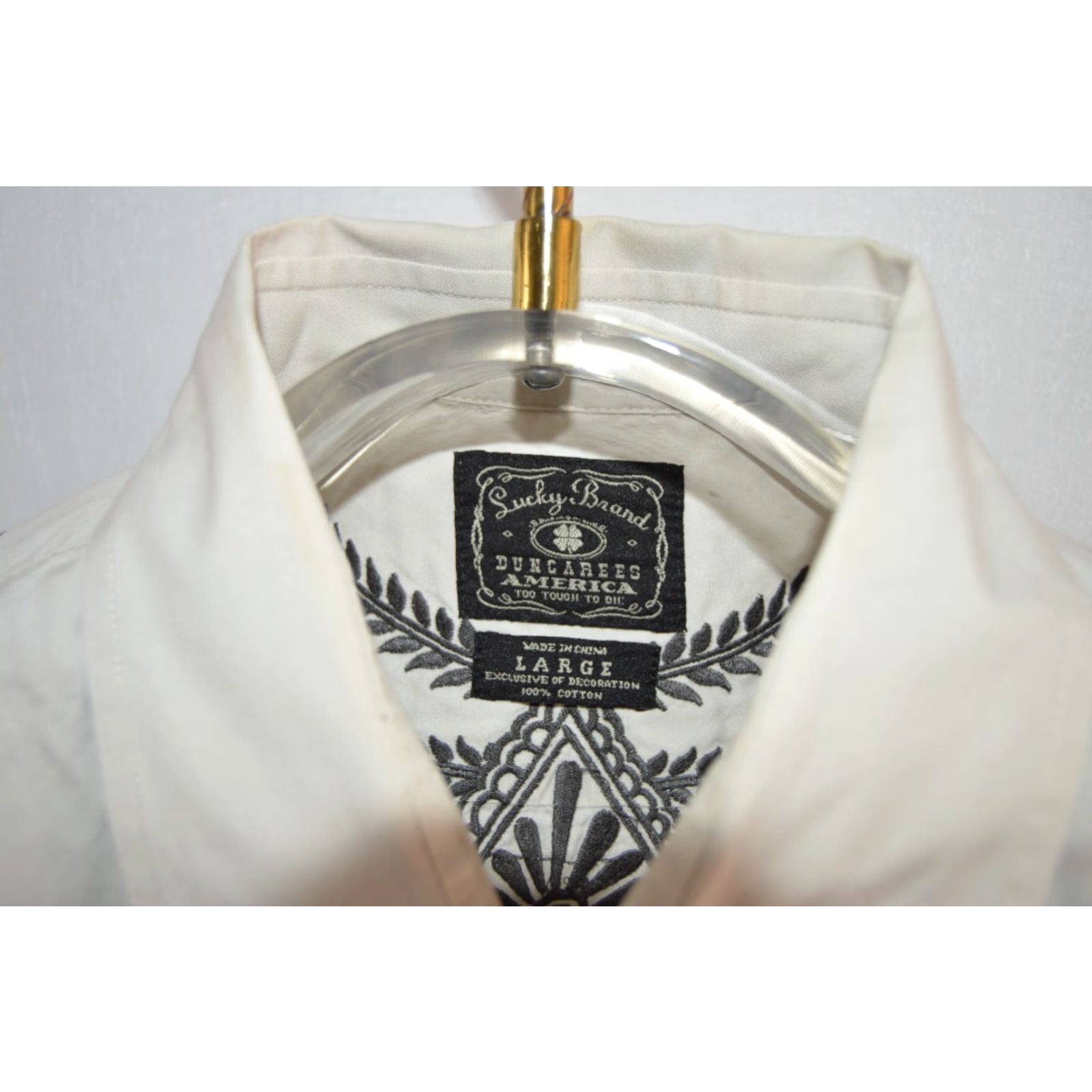 Lucky Brand LUCKY BRAND Dungarees Western Shirt Long Sleeve Button-Up - Men’s Large Ivory White - Button-Down Collar, Solid, 100% Cotton, Western Theme Size US L / EU 52-54 / 3 - 5 Thumbnail