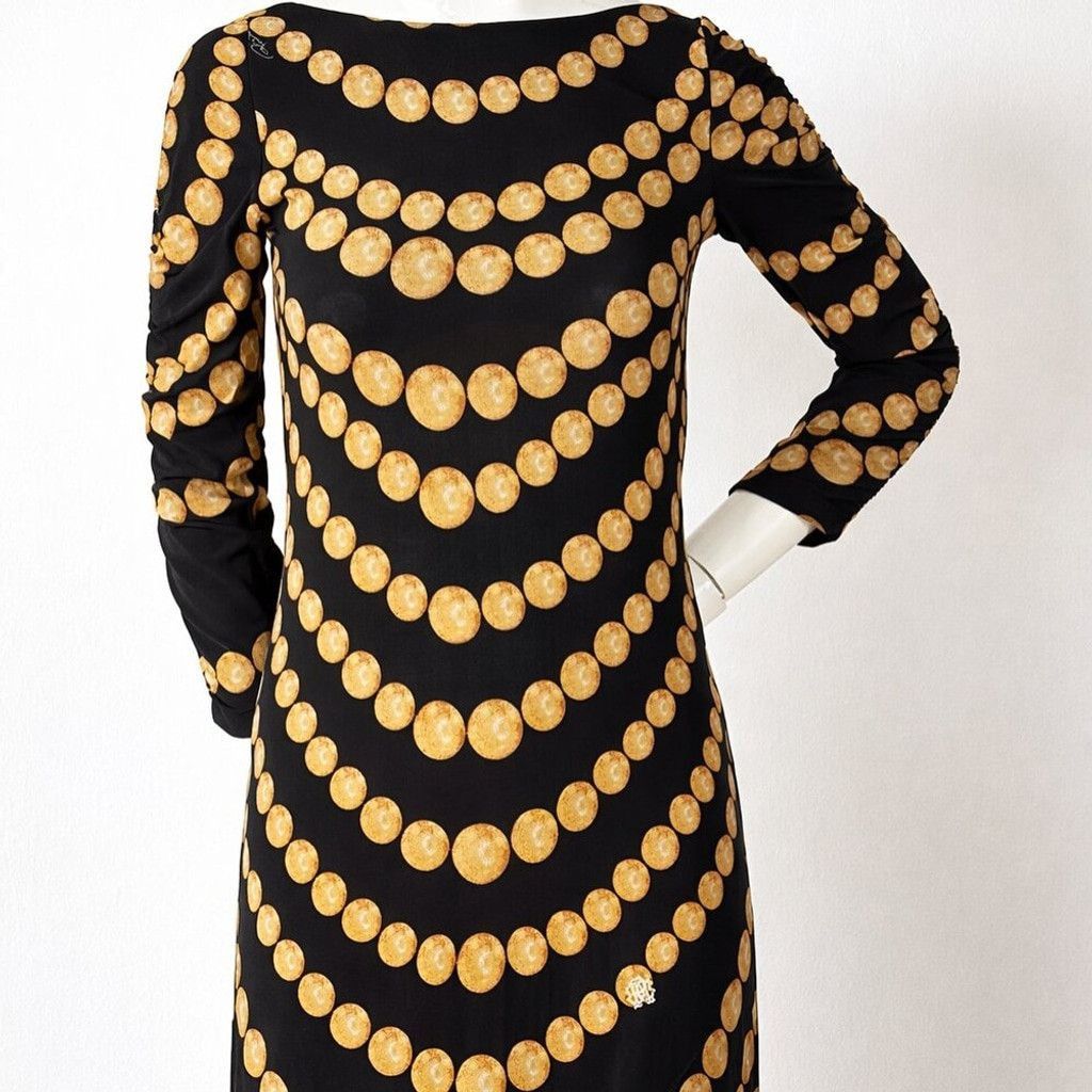 Roberto Cavalli Roberto Cavalli Gold Chain Print Dress Black Designer Mini S Size S / US 4 / IT 40 - 1 Thumbnail