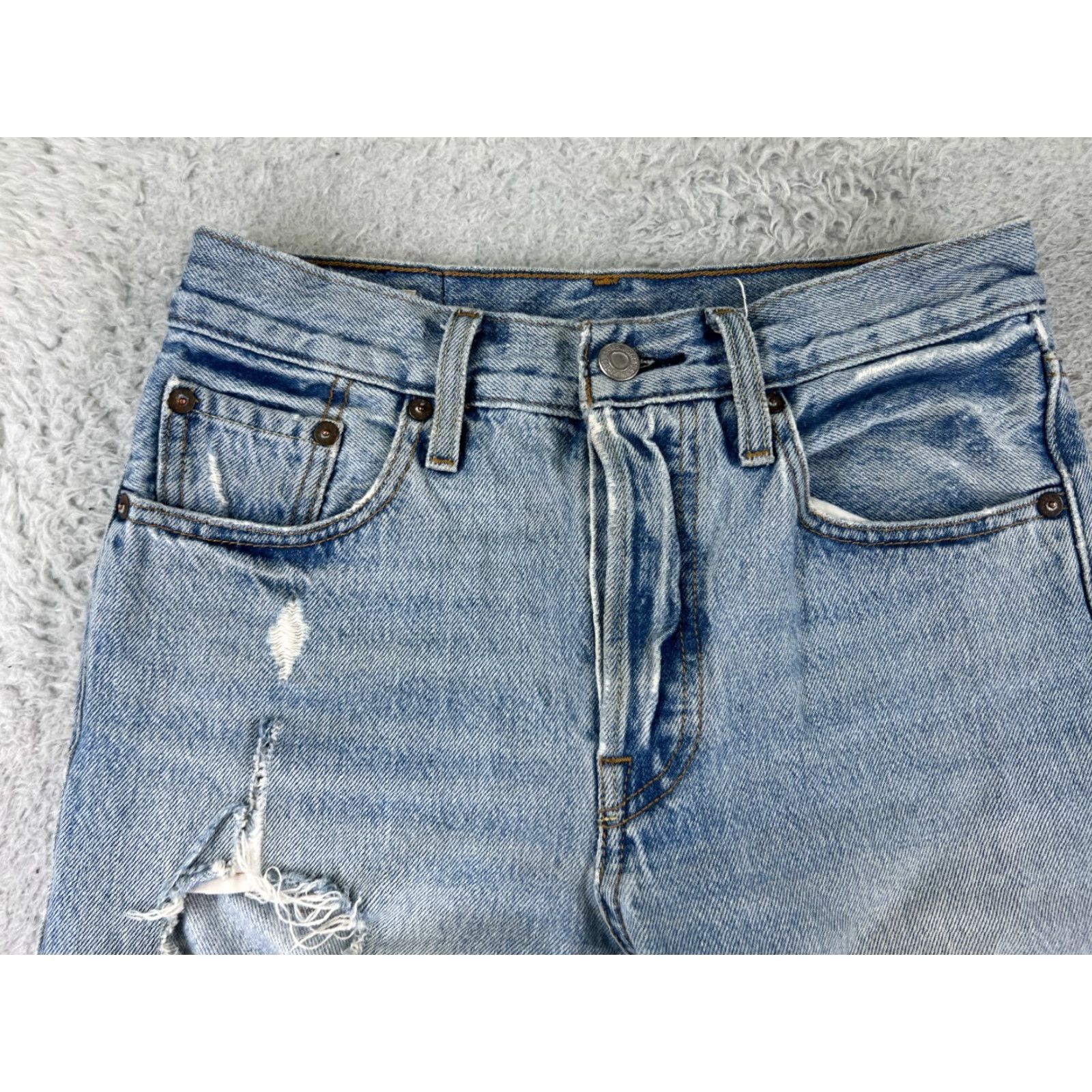 Levi's VINTAGE Levis 501 Jeans Womens 25x28 Blue Denim 501 Skinny Button Fly Distressed Stretch Retro жер Size 42" / US 20 - 7 Thumbnail
