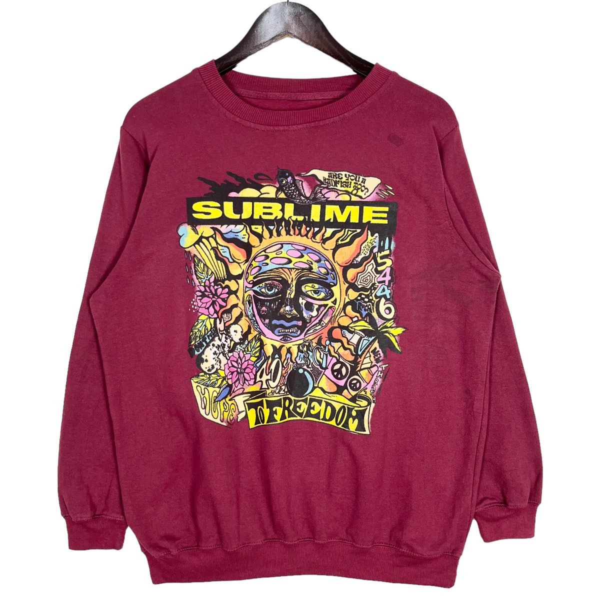 image of Band Tees x Rock Band Sublime Hope To Freedom Sweatshirt in Maroon, Men's (Size XL)