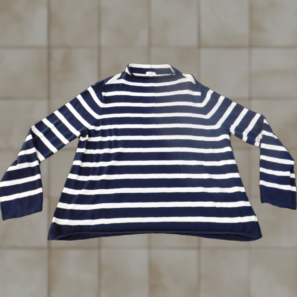 Vintage Crown & Ivy Sweater XL blue pullover Womens striped stretch cotton turtleneck Size XL / US 12-14 / IT 48-50 - 1 Thumbnail
